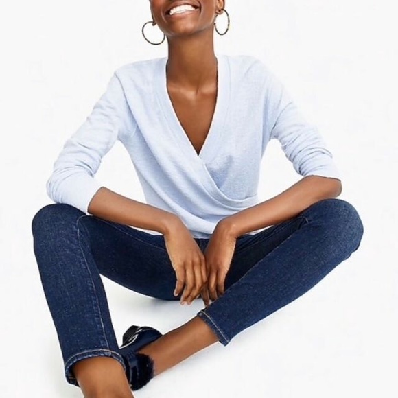J. Crew Tops - Light blue J. Crew faux-wrap top in textured crepe J. Crew Tops - Light blue J. Crew faux-wrap top in textured crepe